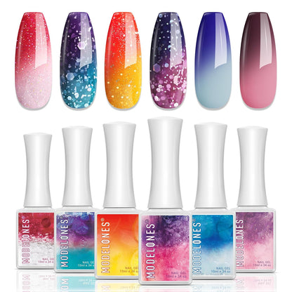 Color Changing Gel Nail Polish, 6 Colors Orange Blue Purple Pink Neon Mood Temperature Change Gel Polish Set Soak off DIY Home Nail Art Gift